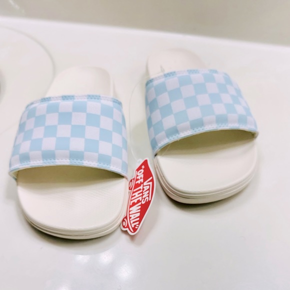 SOLD😃 NIB VANS Women’s Slides Baby Blue & White Checkerboard Slide 8 - Picture 4 of 11